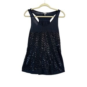 Vanity Essentials Womens Navy Blue Sequin Chevron Racerback Tank Top Size M 1180